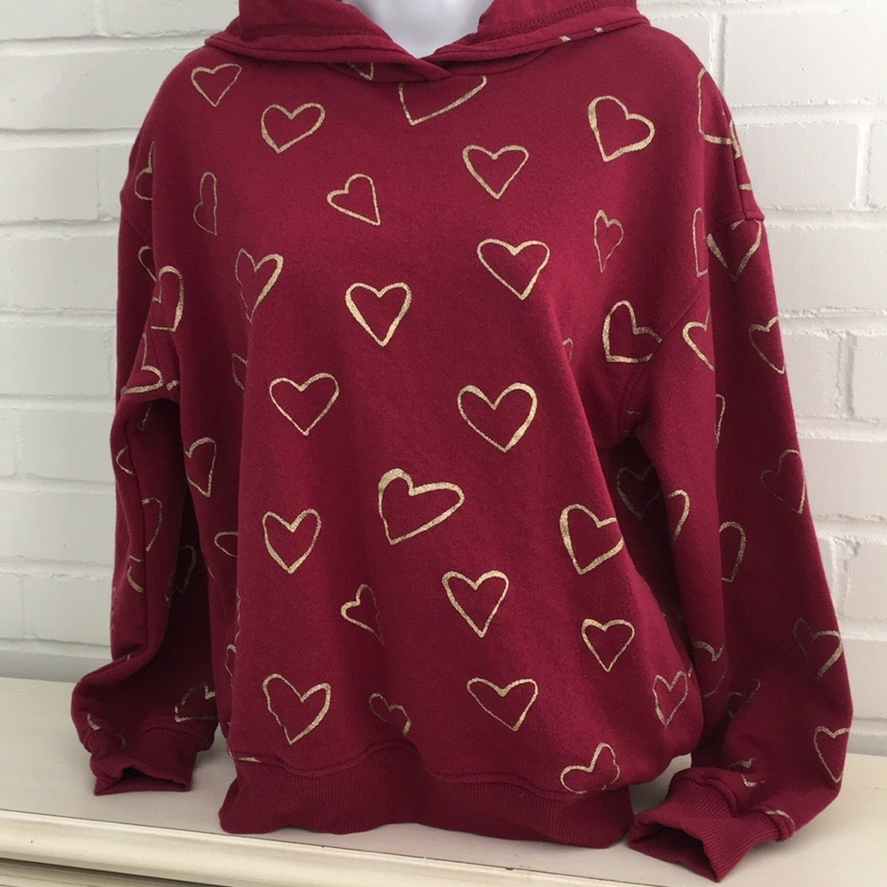 Zara Girls Teens Womens Burgundy Heart Design Hooded Sweatshirt Size 13/14